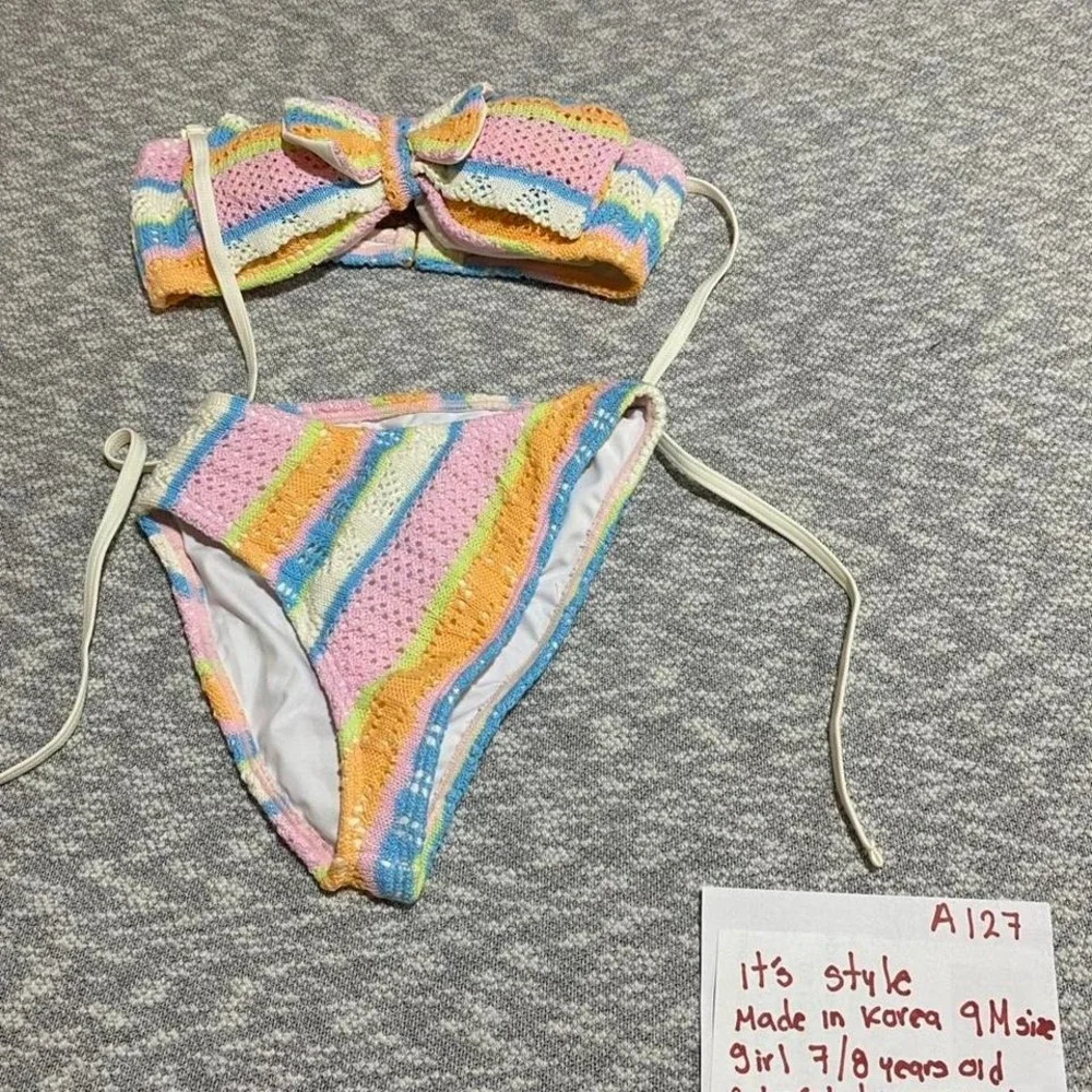 coloured bikini set top/bottoms‎ Made Korea 9M=girl 7-8 years old. SKU-A127